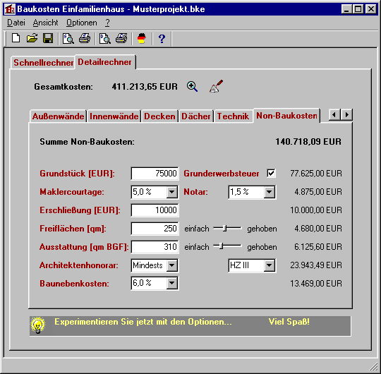 Screenshot Baukosten Einfamilienhaus